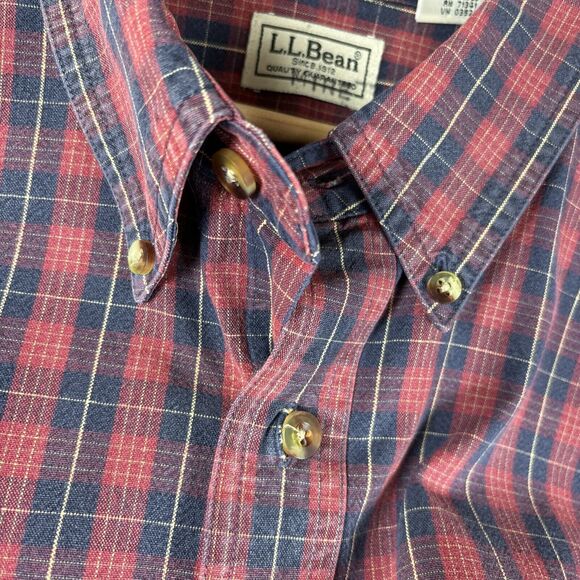 LL Bean Button Down Shirt Mens XL Long Sleeve Cotton Plaid Lot of 2 Red Green - Picture 8 of 15